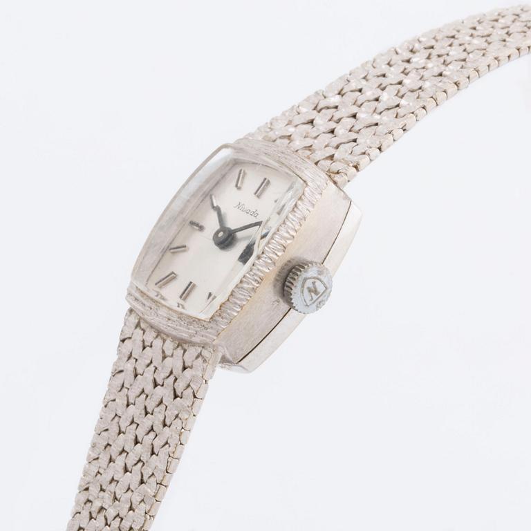 DAMARBANDSUR MOWADO, 18K vitguld, 15 x 17 mm, manuellt verk.