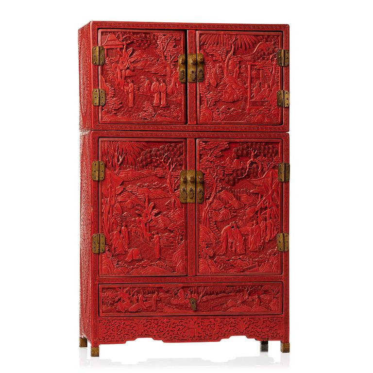A carved  lacquer 'Kang'Cabinet, Qing dynasty, 18/19th Century.