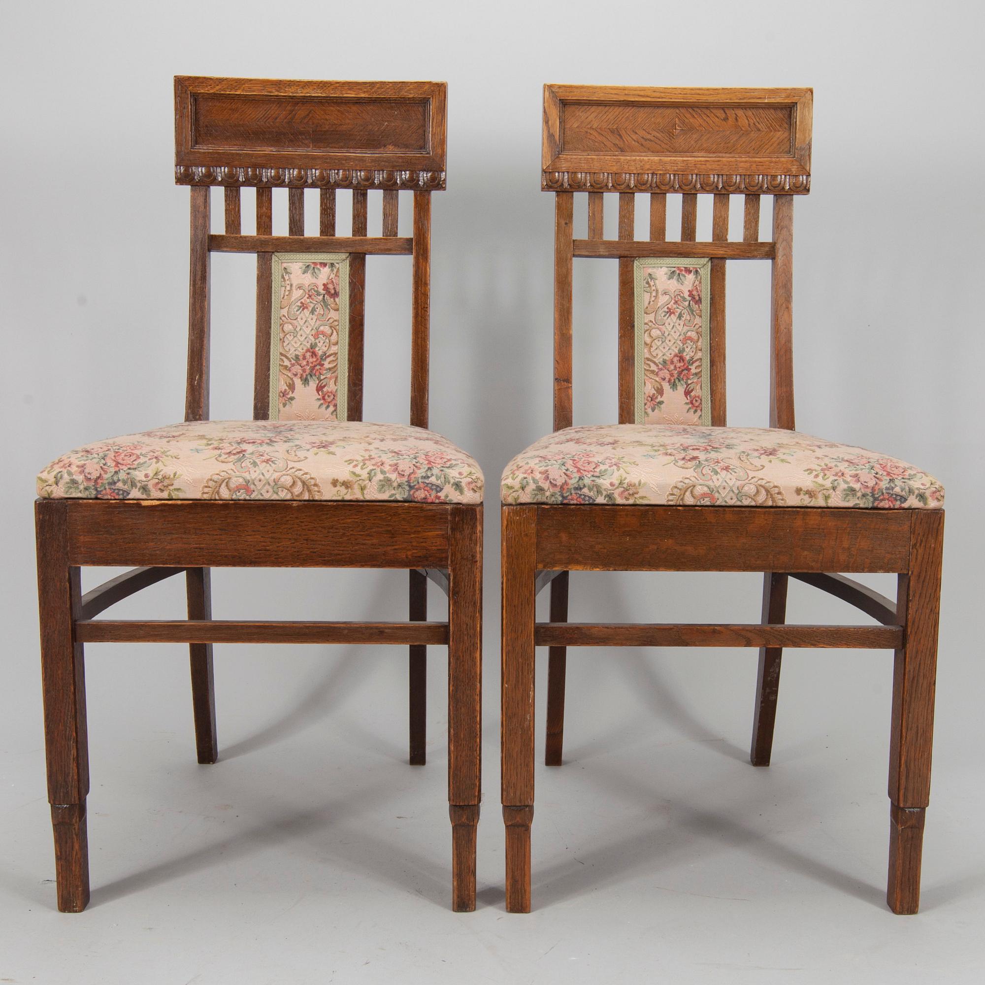 STOLAR, 4 st, "Saarismodellen" design Eliel Saarinen, Möbelfabrik Juho Konttinen, 1900-talets början.