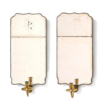 118. A pair of Gustavian engraved glass one-branch girandole mirrors by N. Meunier (master in Stockholm 1754-97).