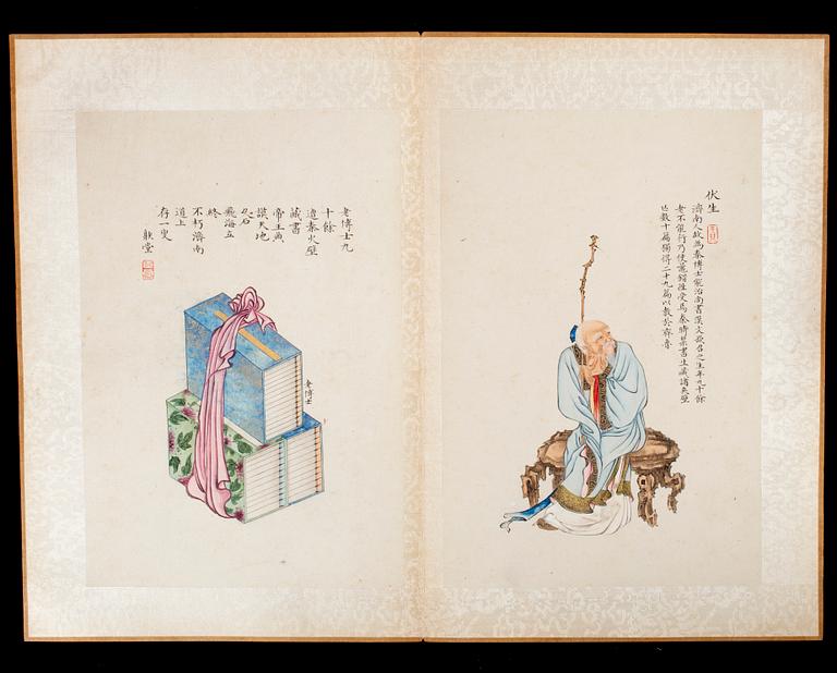 ALBUM, med 80 målningar och kalligrafi, sen Qing dynasti (1644-1912).