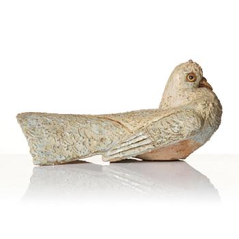 Tyra Lundgren, a chamotte stoneware sculpture of a bird, executed in her studio, Bredkvie, Gotland 1974.
