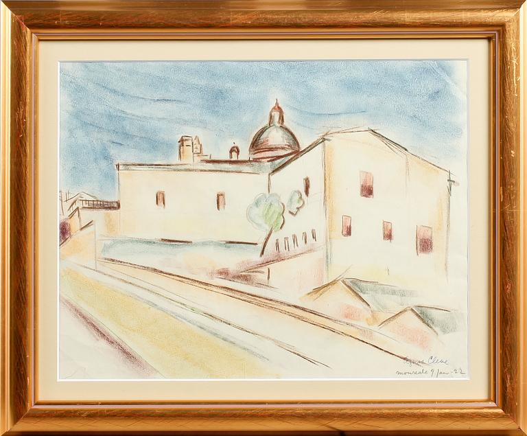 AGNES CLEVE, pastell, "Moureale 1922", signerad.
