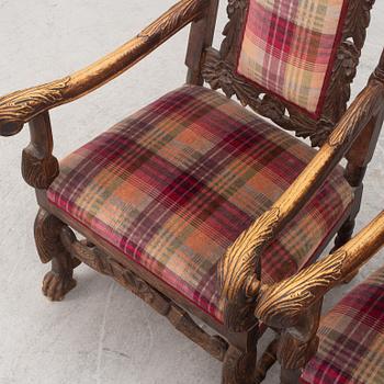 A pair of Baroque style armchairs, circa 1900.