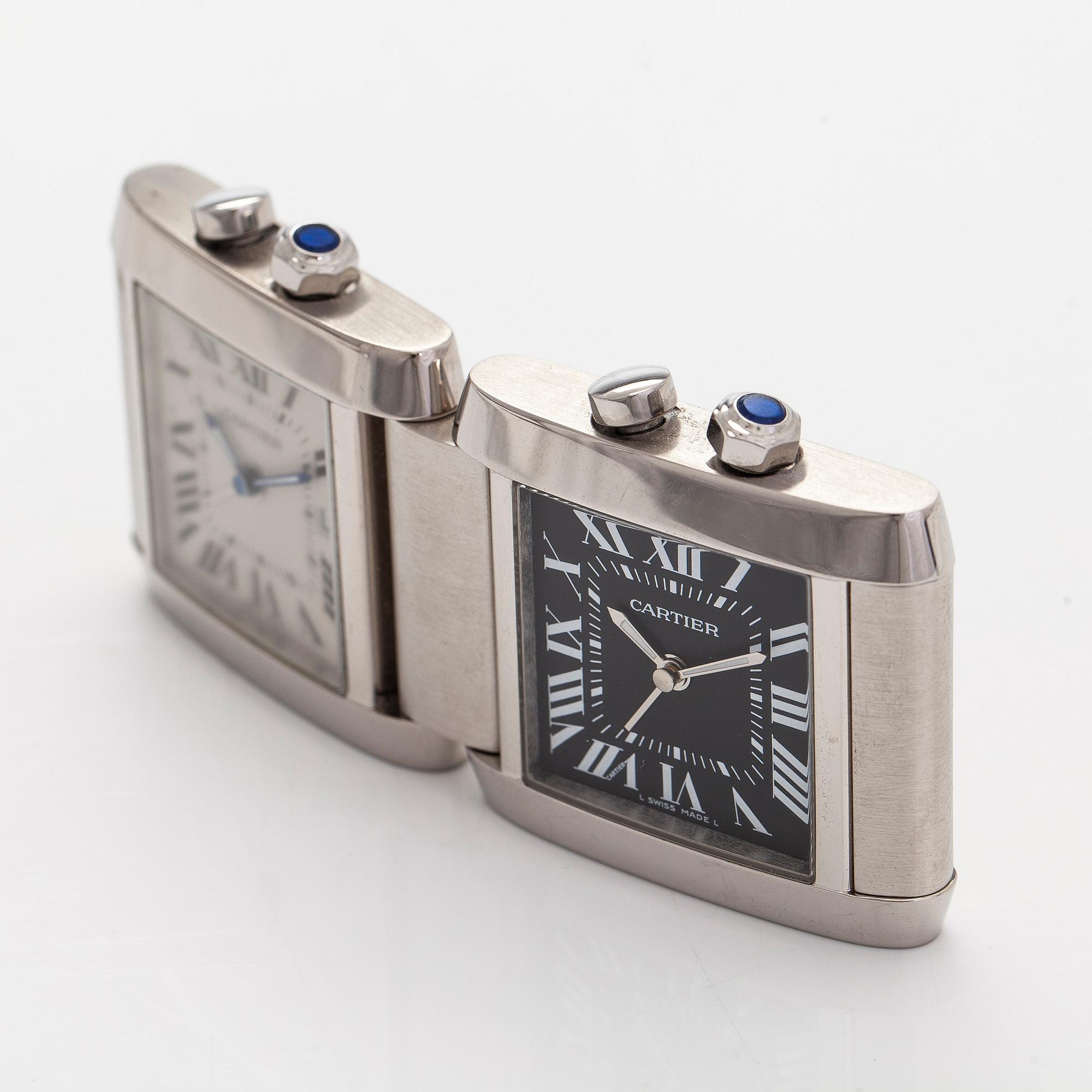 Cartier, pöytäkello, Cartier Tank Francaise Dual-Time, 35 x 41 (82) mm.