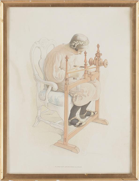 CARL LARSSON, Färglitografi. Sign C.L.