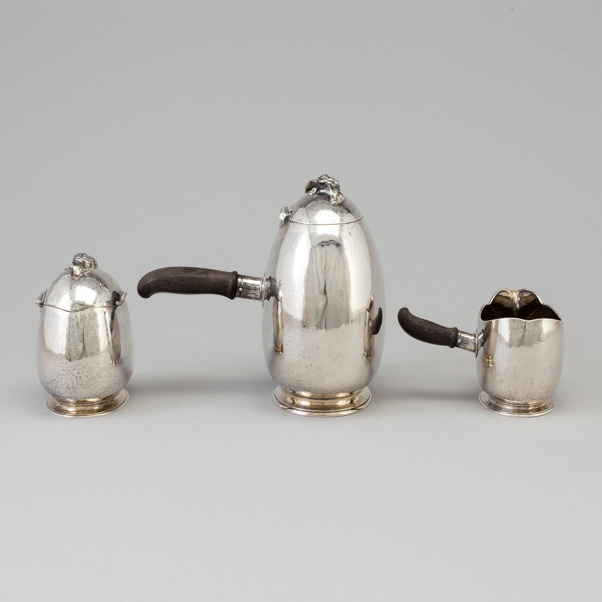GAB, a three-piece silcer coffee service from Stockholm, 1918.