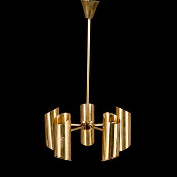 A 5-light brass pendant ceiling lamp, latter half of the 20th century.
