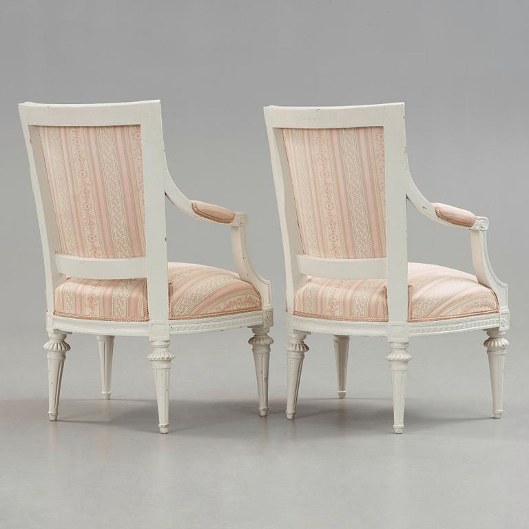 A pair of Gustavian late 18th century armchairs.