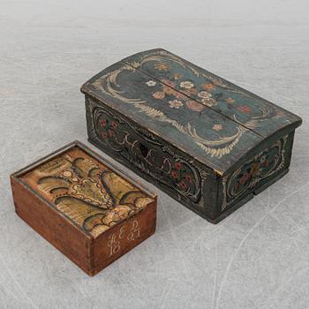 A 19th century painted box and casket.