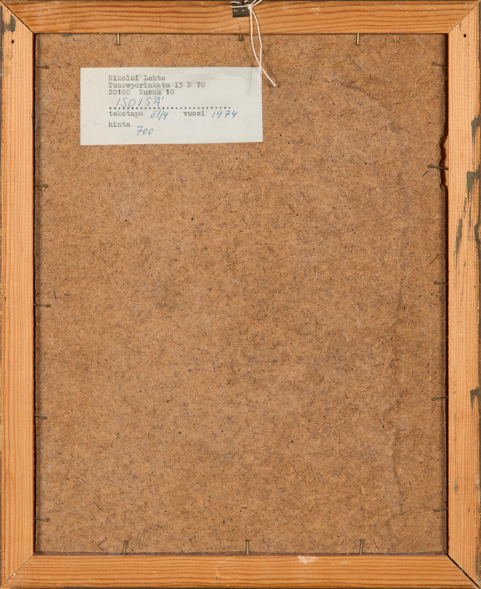 Nikolai Lehto, olja på pannå, signerad och daterad -74.