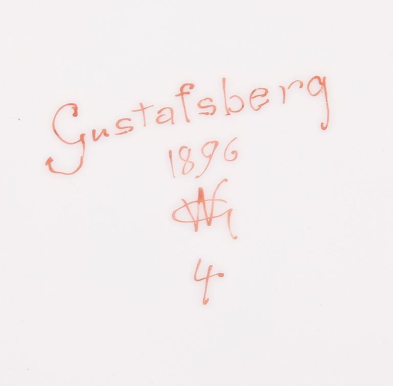 TALLRIKAR, 5 st, porslin, Gunnar Wennerberg, Gustafsberg, bla 1896.