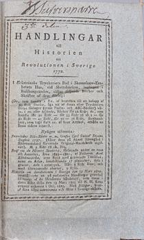 BÖCKER, vol I-III, "Hemliga handlingar hörande till Sveriges historia...Gustaf III:s anträde till regeringen", Stockholm 1821-25.