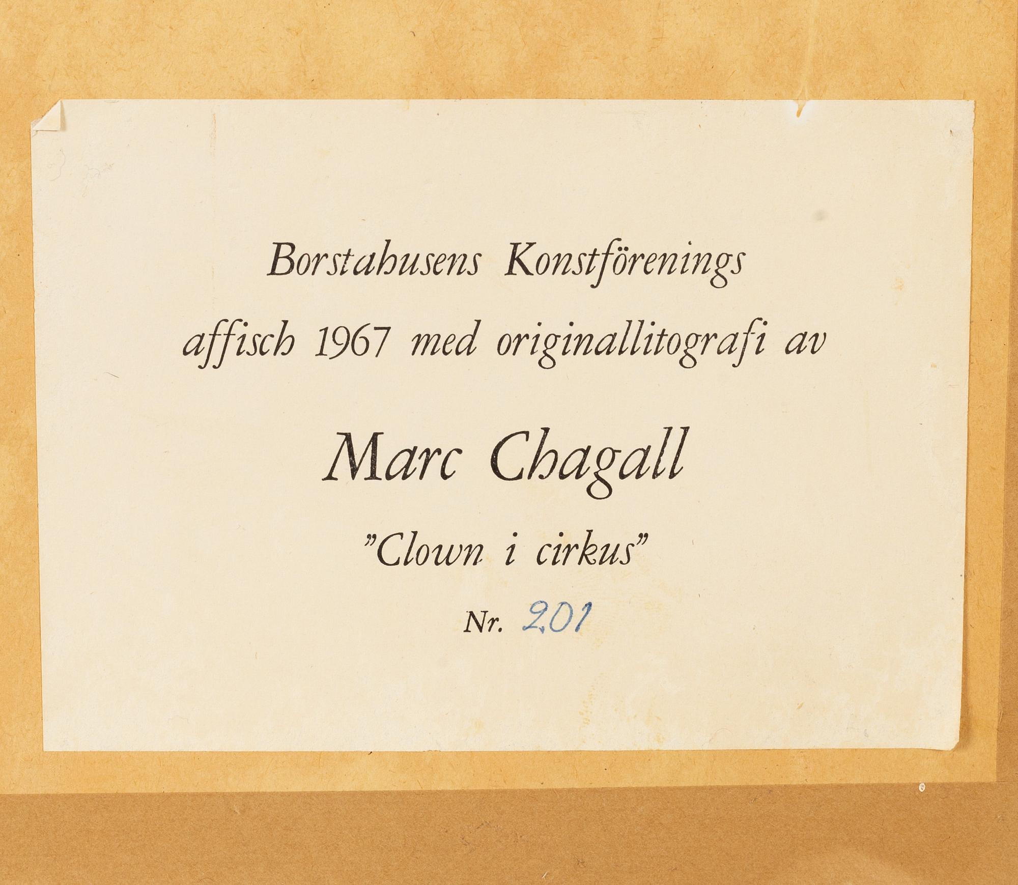 Marc Chagall, efter, färgliografi, numrerad 201/1000.