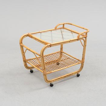A bamboo and rattan tea trolley from Korgmöbelhantverk E.W. Ottosson, Stockholm, 1940's.