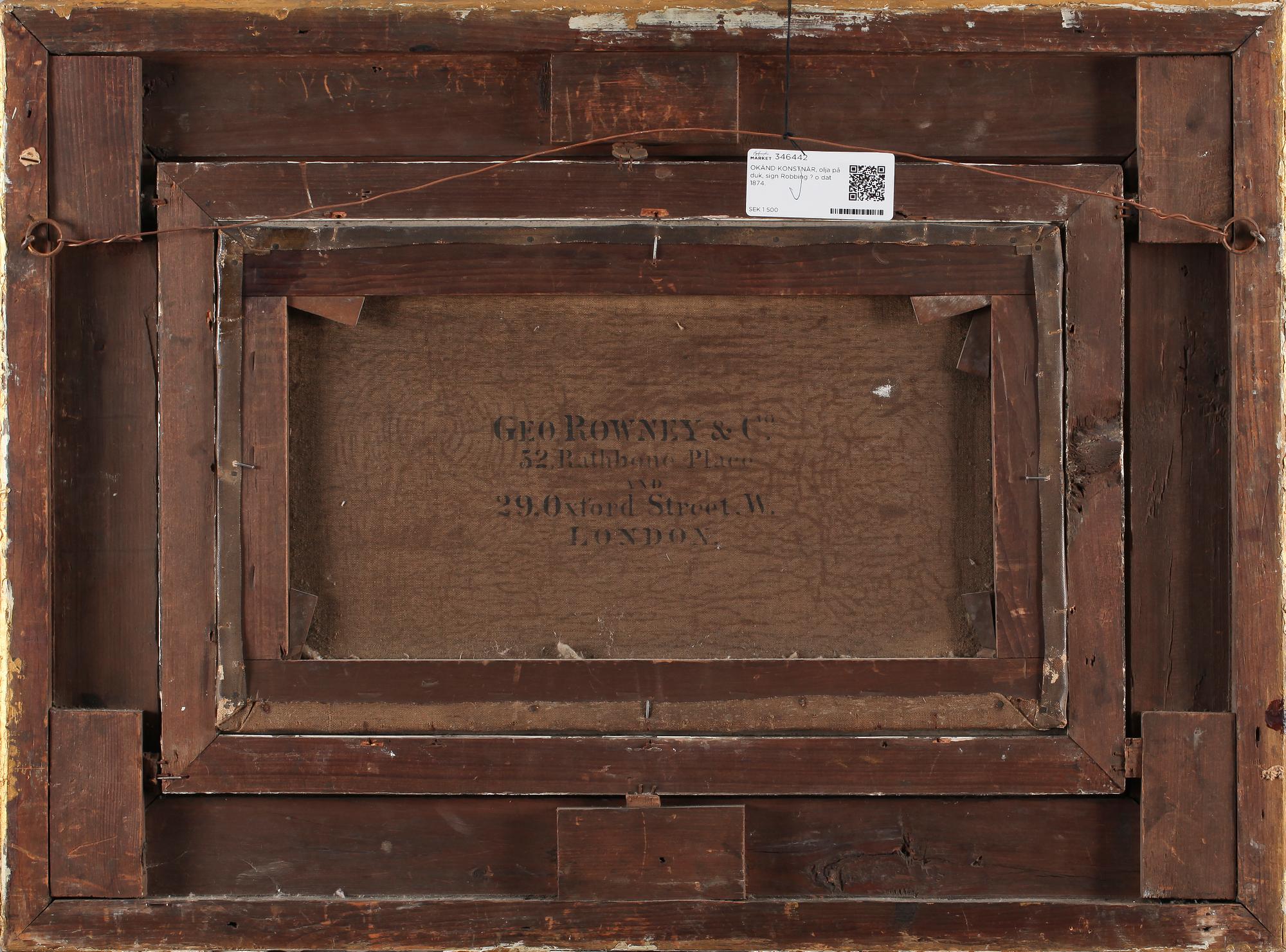 OKÄND KONSTNÄR, olja på duk, sign Robbing ? o dat 1874.