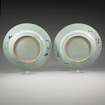 A large matched pair of blue and white dishes, Qing dynasty, Qianlong (1736-95).