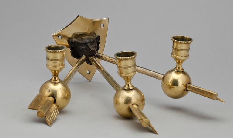 VÄGGLAMPETTER, ett par, mässing, empirestil, 1800/1900-tal.