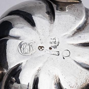 A pair of Swedish 18th century parcel-gilt silver travel salt-cellars, marks of Magnus Stråtin, Uddevalla 1774.