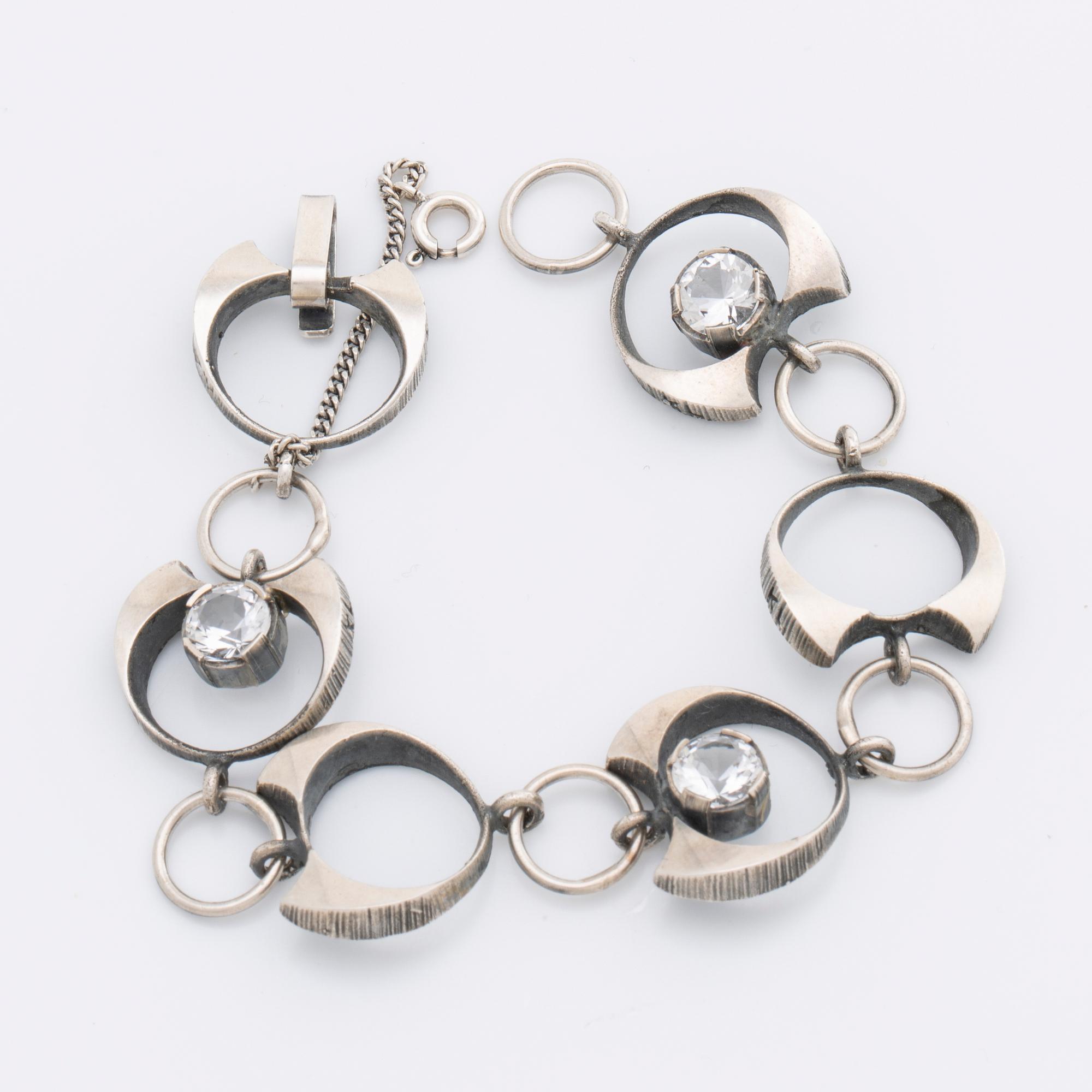 KARL LAINE, silver jewelry, 4 pieces with rock crystal, Finland, 1970s.