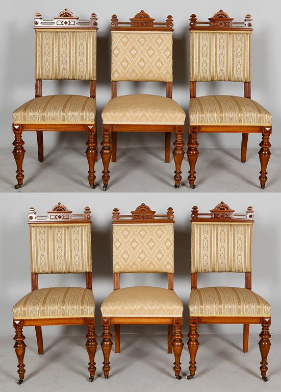 SALONGSMÖBEL, 7 delar, nyrenässans, sent 1800-tal.