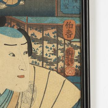 Utagawa Kunisada and Utagawa Kuniyoshi, a set of two woodblock prints in colours, mid 19th century.