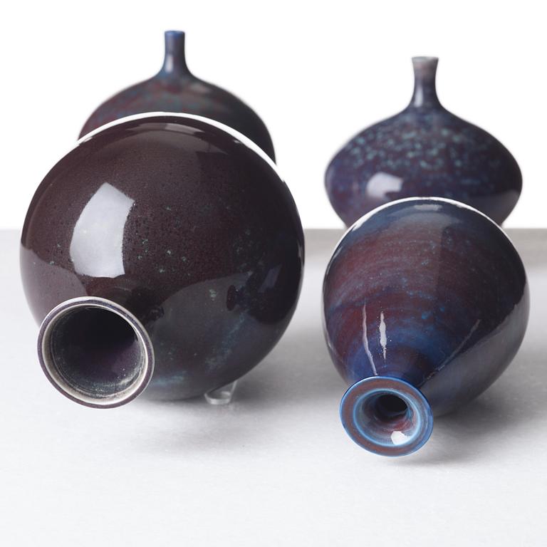 Berndt Friberg, a set of four stoneware vases, Gustavsberg studio 1970 and 1979.