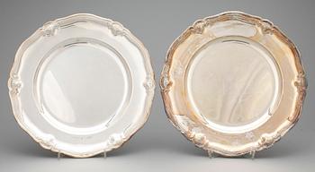 TALLRIKAR, 6 st, silver, GAB, Stockholm, 1938. Total vikt ca 2180 g.