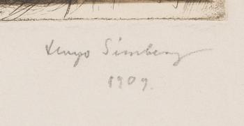 Hugo Simberg, linjeetsning, plåtsignerad samt signerad och daterad 1909 med blyerts.