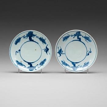 316. A pair of blue and white dishes, Ming dynasty, Tianqi (1621-1627).