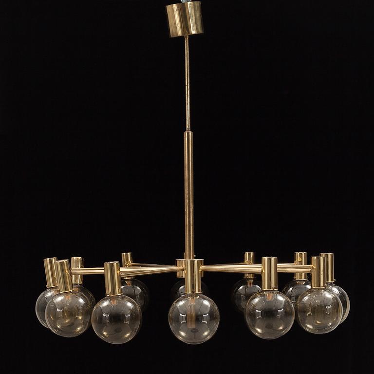 A Hans Agne Jakobsson brass twelve-light ceiling lamp, Markaryd, Sweden 1960's-70's, model T548/12.