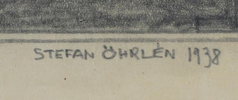 OKÄND KONSTNÄR, teckning. Sign Stefan Öhrlén 1938.