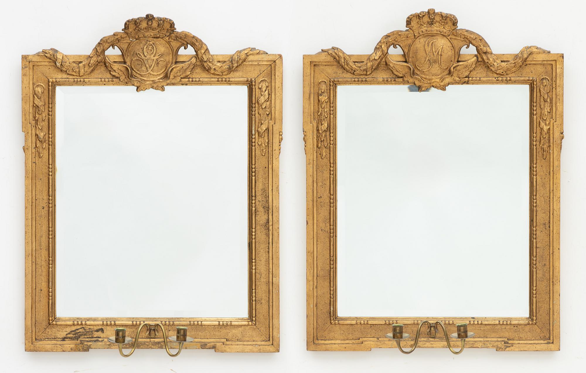 Mirror wall sconces a pair, Gustavian style, circa 1900.