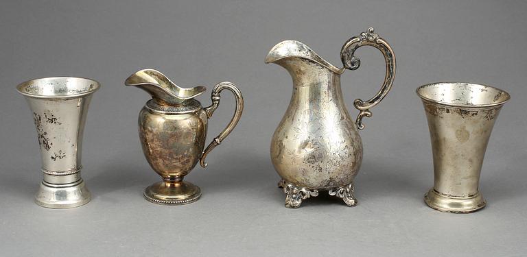 PARTI SILVER, 9 delar, 1800-1900-tal. Svenska, italienska och ryska stämplar. Vikt 709 gr.
