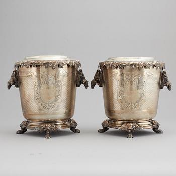 A pair of silver plate wine coolers, 20th Century.
