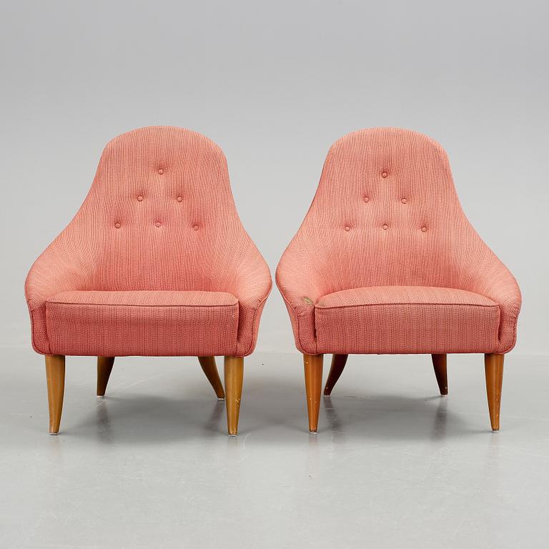 FÅTÖLJER, ett par, "Lilla Eva", ur möbelserien Paradiset, formgiven av Kerstin Hörlin för AB Nordiska Kompaniet NK.