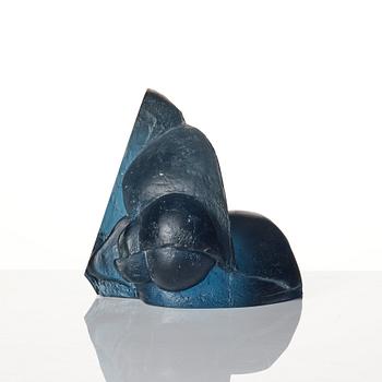 Ann Wolff, a kiln-cast glass aquamarine blue sculpture, edition 3/5, artist's studio Gotland, Sweden.
