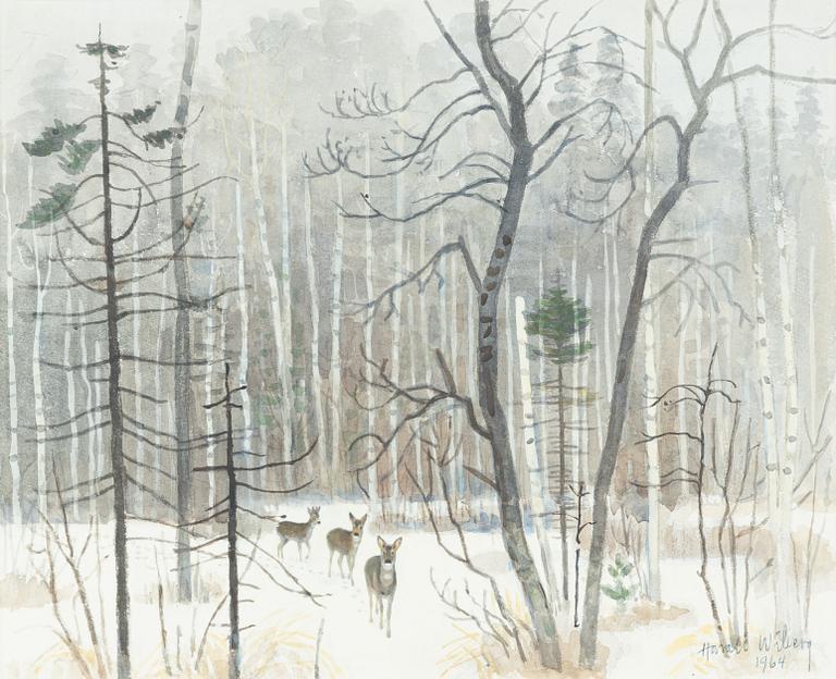 Harald Wiberg, Roe Deer in Winter Landscape.