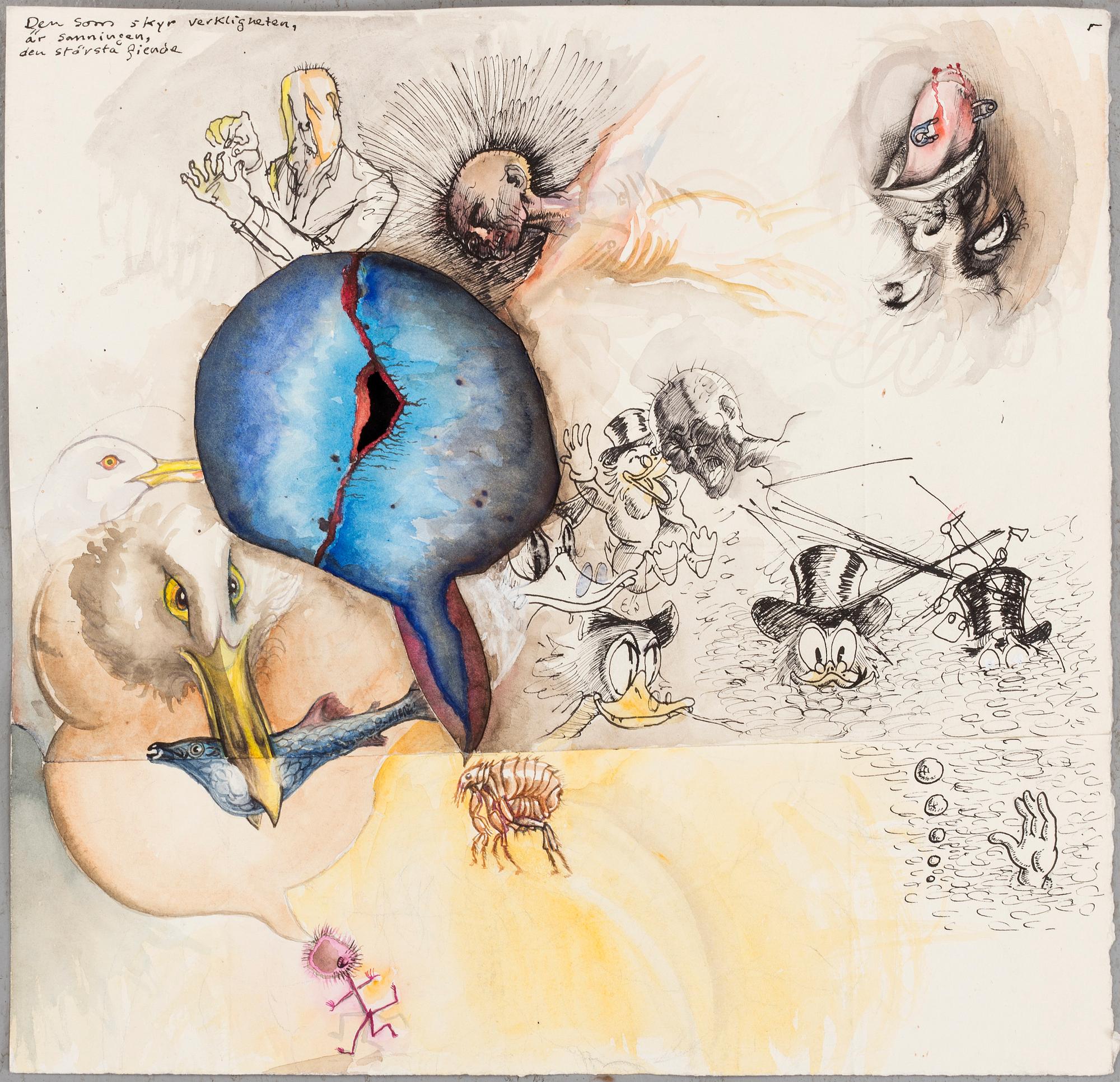 ULF RAHMBERG, Mixed media on paper, signed with monogram verso.