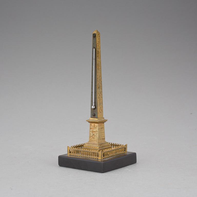 GRAND TOUR SOUVENIR, bordstermometer, mässing, sten, Paris 1800-talets mitt.