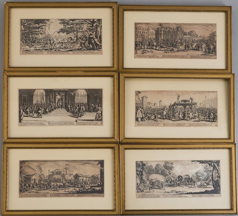 JACQUES CALLOT, the complete set of 18 etchings, 1633, second and third state mixed in the set.