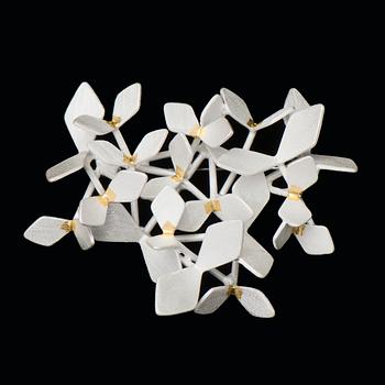 A CHAO-HSIEN KUO BROOCH, "Sparkling forest, white edition no. 1", silver, keum-boo 24K gold foil, steel, 2017.