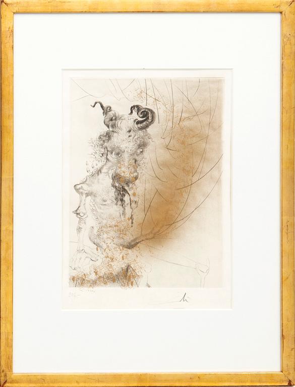Salvador Dalí, hand-colored drypoint etching with gold dust, signed and numbered 90/95.