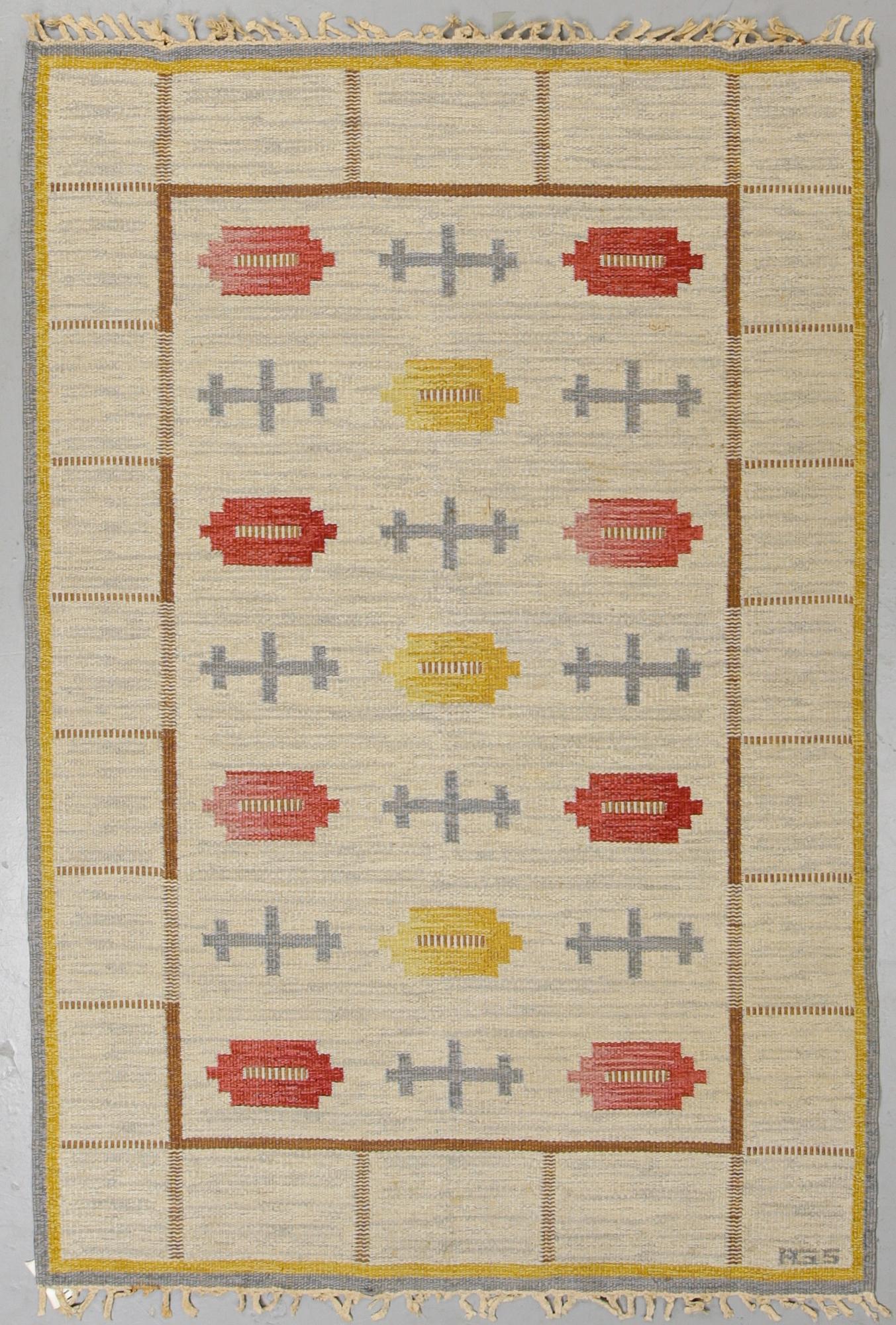 Anna-Greta Sjöqvist, matto, flat weave, ca 213,5 x 144 cm, signed AGS.