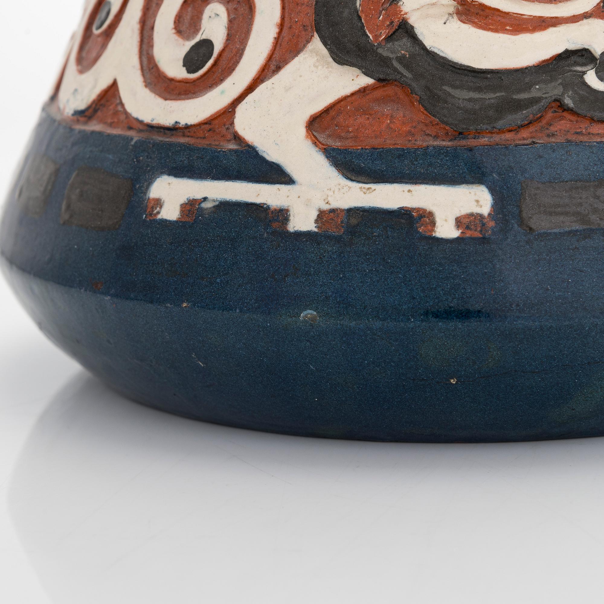 Sigrid Wickström-Paaer, a red clay vase signed SW and dated 1908.