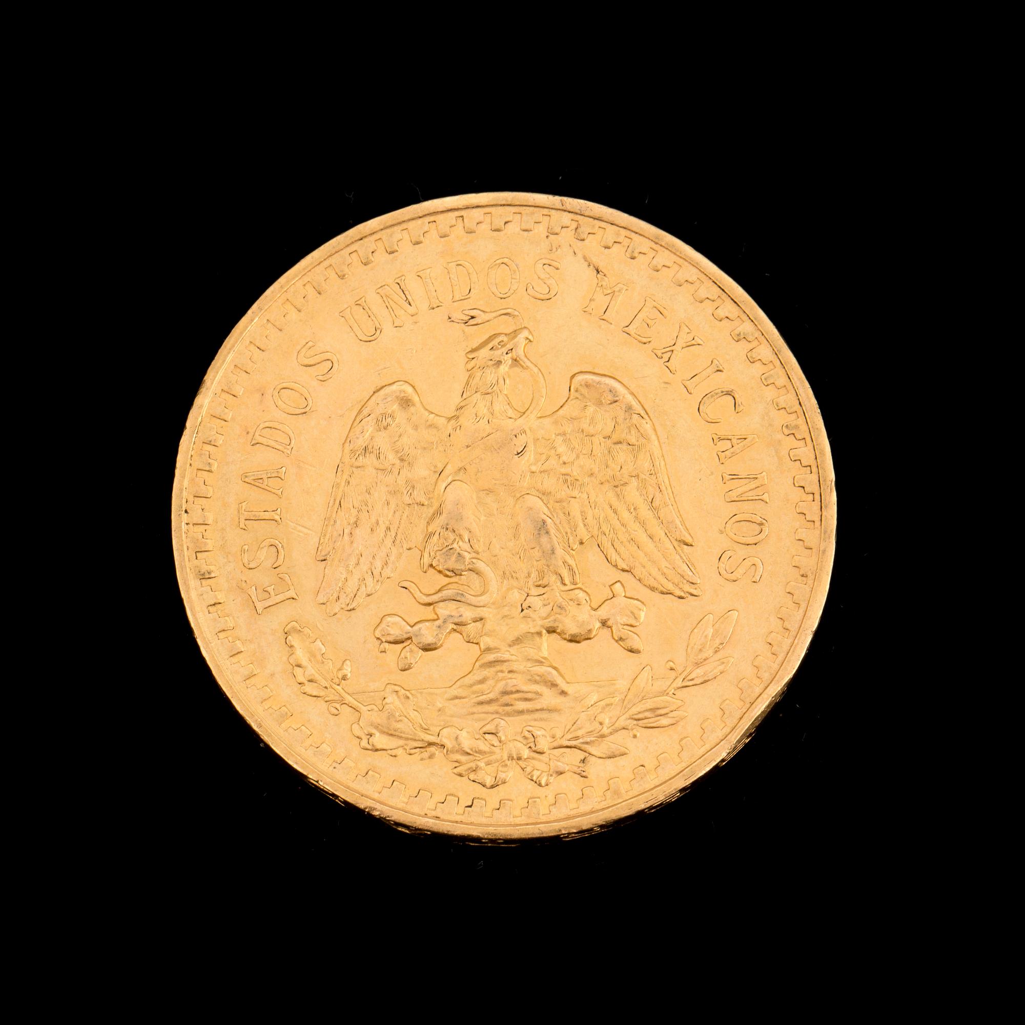 50 PESO GOLD MEXICO COIN, 1921-1928. Weight ca 42 grams.