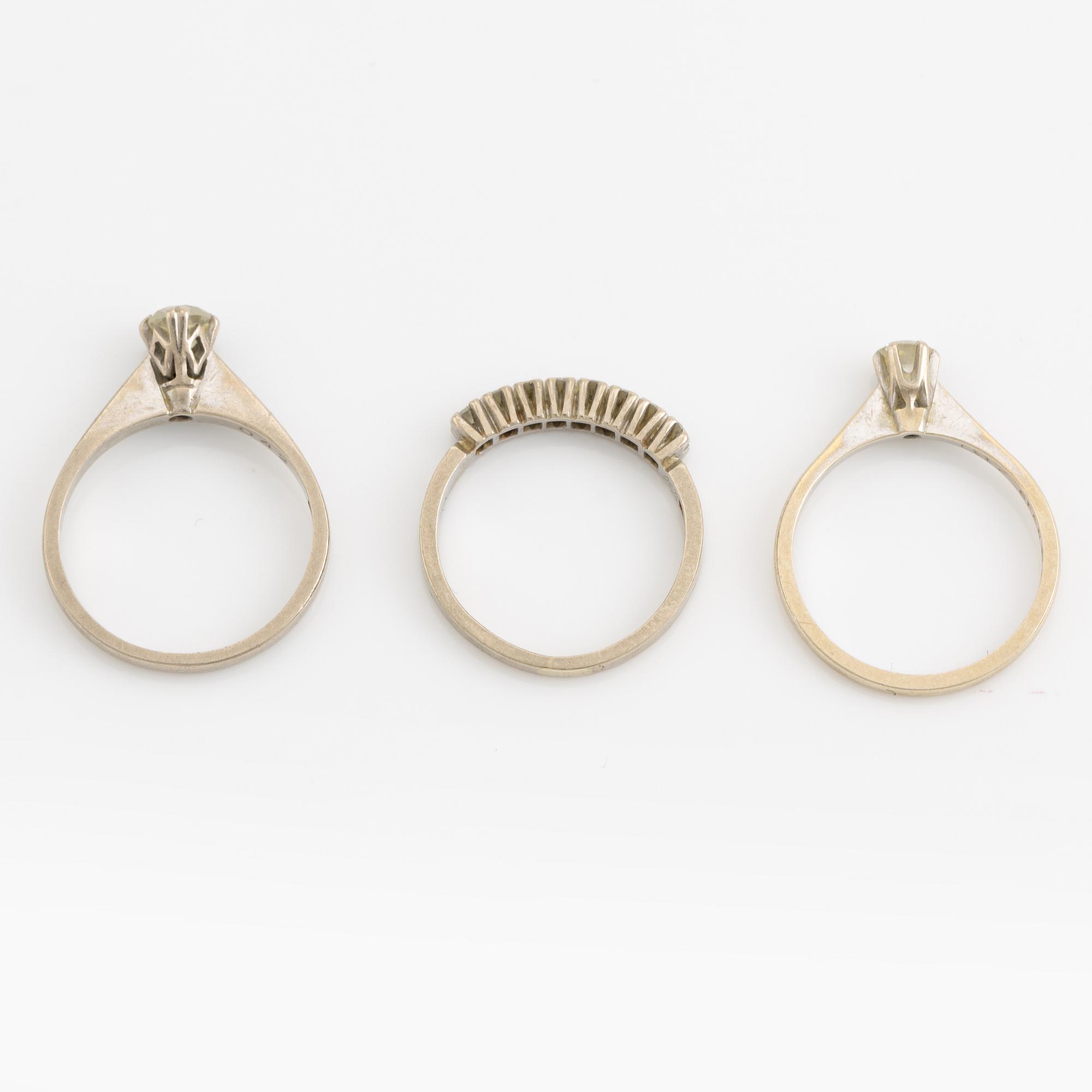 Ringar 3 st,  18K vitguld med briljantslipade diamanter.