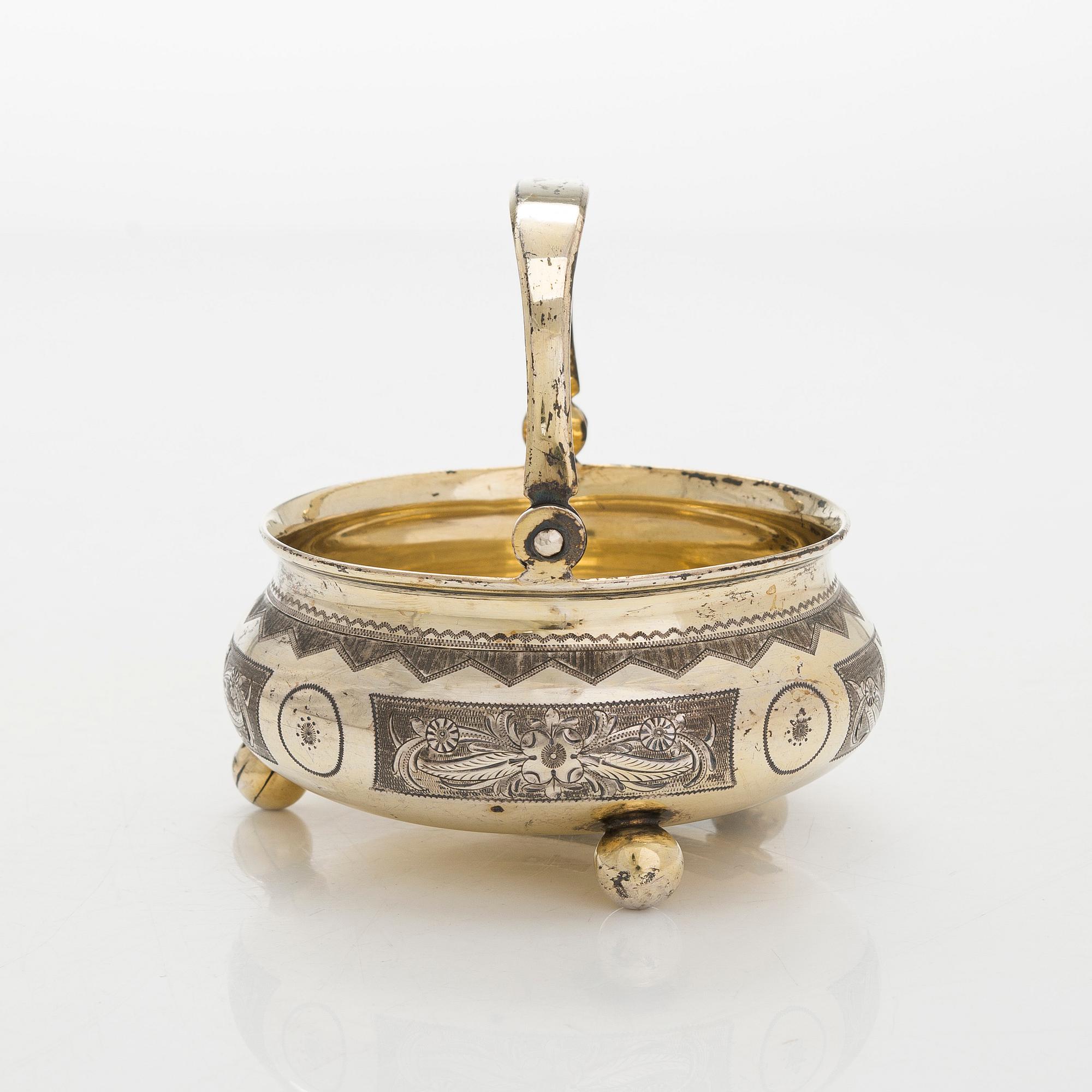 A parcel-gilt sugar bowl, Cyrillic maker's mark IAK, Moscow 1873.