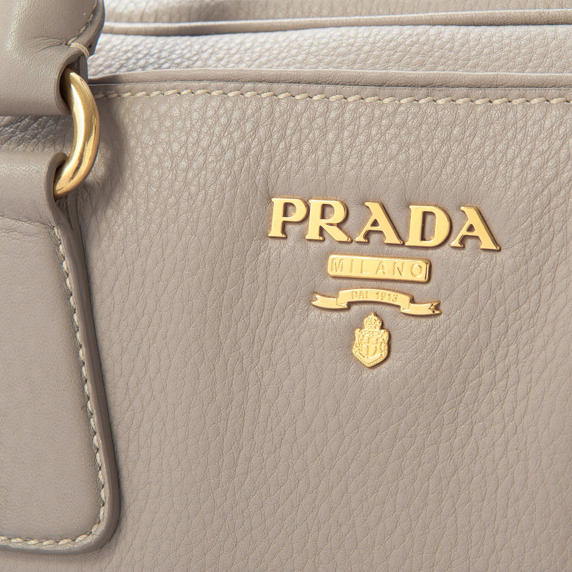 A leather handbag by Prada.