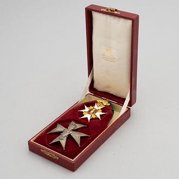 Order of the Vasa, Commander's set, gold, silver and enamel, with sash and box.